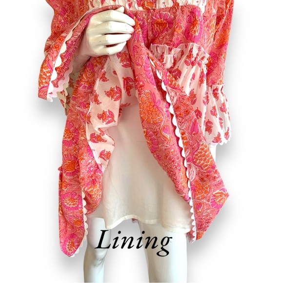 MEHER’S PINK/WHITE BOHO COTTON FLORAL RUFFLE DRESS. WOMEN SZ LARGE. NEW WITH TAG - Picture 8 of 10